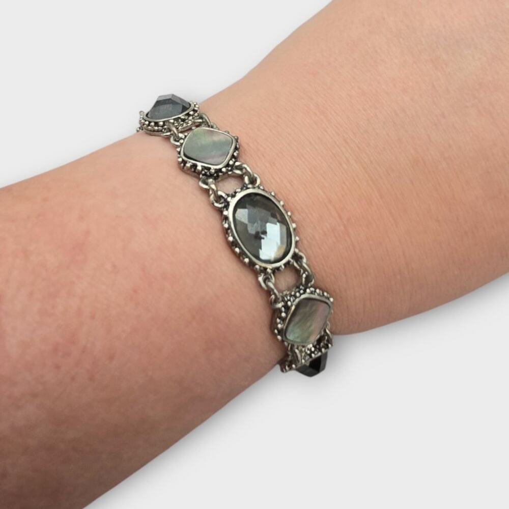 Sea Glass Blue & Mother-of-Pearl Silver Cookie Lee Bracelet - Coastal Romance